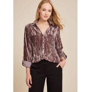 Maurices Crushed Velvet Long Sleeve Button Down Top
